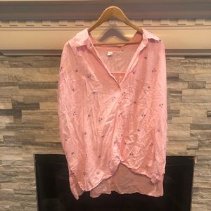 Light Pink Navy Palm Tree Knot Front Top XXL